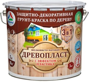 Древопласт - защитно-декоративная краска по дереву с эффектом пластика. Тара 3кг