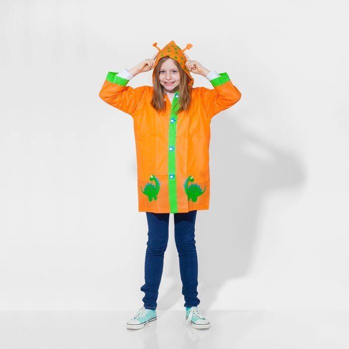 Дождевик детский "Дракончик" на кнопках с капюшоном, р-р M, рост 100 - 110 см - наличие