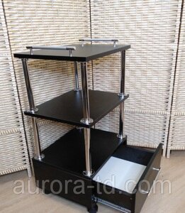 Тележка косметологическая на колесиках с ящиком чёрная