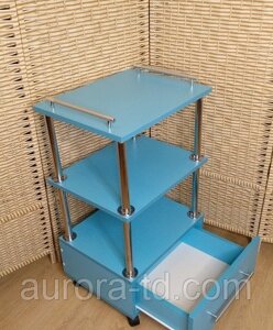 Тележка косметологическая на колесиках с ящиком голубая