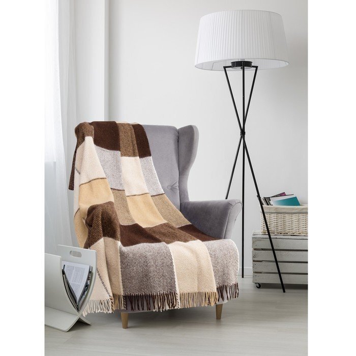 Плед шерстяной &quot;Эльф&quot;, 170х210 см, бел/беж/тер рап. МИКС, шерсть 70%п/э 30% - Россия