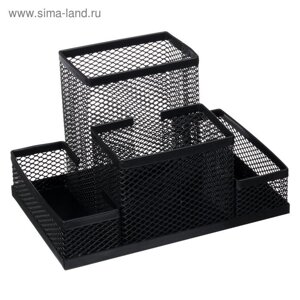 Подставка для канцелярских мелочей, 4 отделения, чёрная сетка
