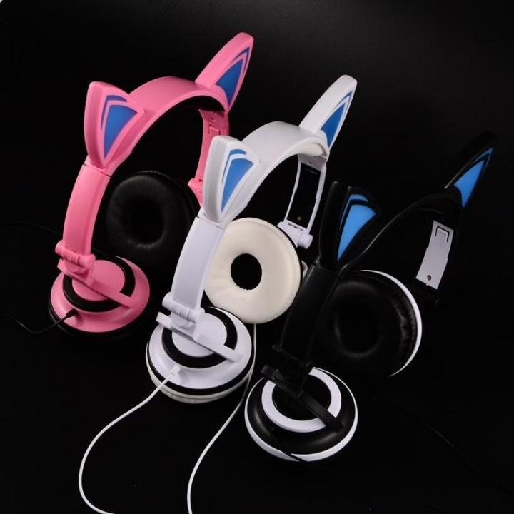 Наушники с ушками кошки cветящиеся, розовый, Кавайный аксессуар для девушек, живущих в ритме танца! - Москва