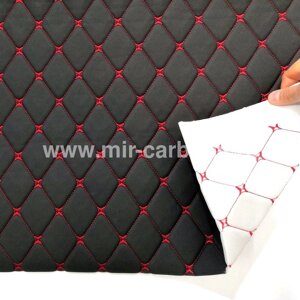 Иск. кожа PVH черная на поролоне 3мм (красная стежка)