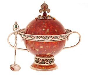 Сахарница "Восточная сказка" из янтаря с ложечкой Россия