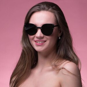 Очки солнцезащитные "Кошачий глаз", uv 400, 14.5х14.5х5.5 см, линза 5.5х6 см, чёрные