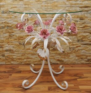 Стекляный журнальный столик с розовыми розами С110 WR