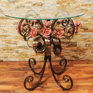 Стол журнальный стеклянный с коваными розами и листьями С 107 СС
