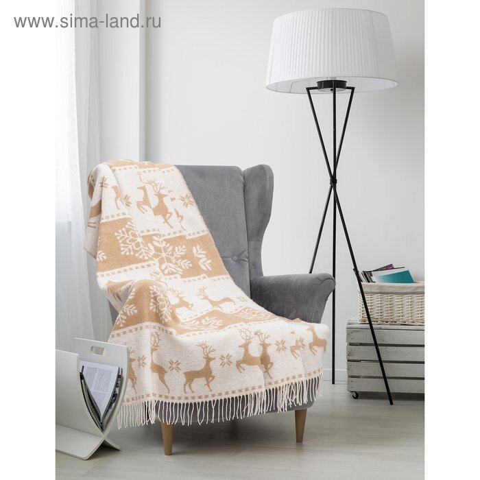Плед шерстяной &quot;Олени&quot;, 140х200 см, цв. МИКС, шерсть 70%п/э 30% - описание