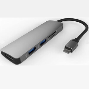 Переходник GSMIN для подключения внешних устройств Type C / HDMI - 2USB 3.0 - SD - Micro SD (Серый)