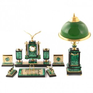 Письменный набор "Сенатор" с лампой малахит, позолота