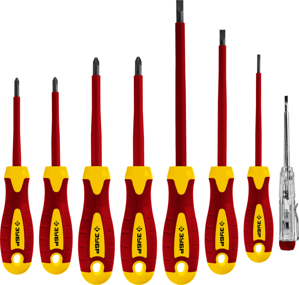 Набор: отвертки SL 3, 5, 6 / PH 1, 2 / PZ 1, 2, тестер 100 - 250 в, зубр "профессионал" 25268, в кейсе, 8 предметов - доставка