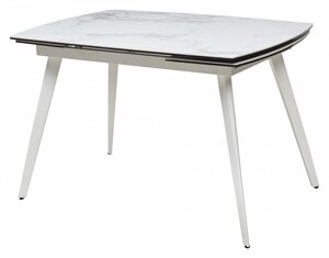 Стол раскладной обеденный ELIOT 120 HIGH GLOSS STATUARIO керамика "под мрамор" глянцевая/ белый каркас