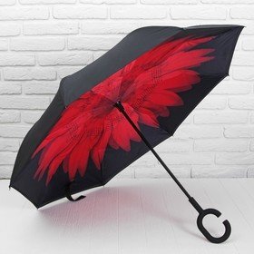 Зонт - наоборот механический 'Цветок'прорезиненная ручка, 8 спиц, R 56 см, цвет чёрный/красный - распродажа