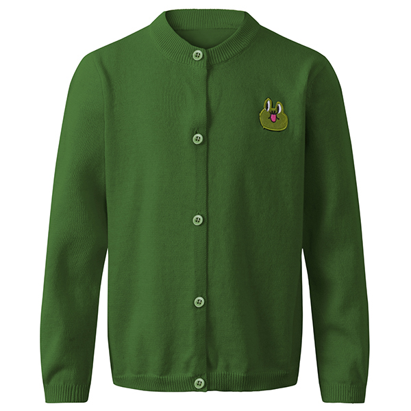 Kid Girls Long Sleeve Animal Applique Pure Color Cotton Knit Cardigan